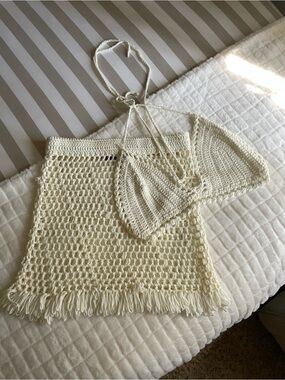 White Fox Boutique Cream Crochet Swim Coverup Set
